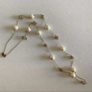 Long Pearl & Diamond Necklace